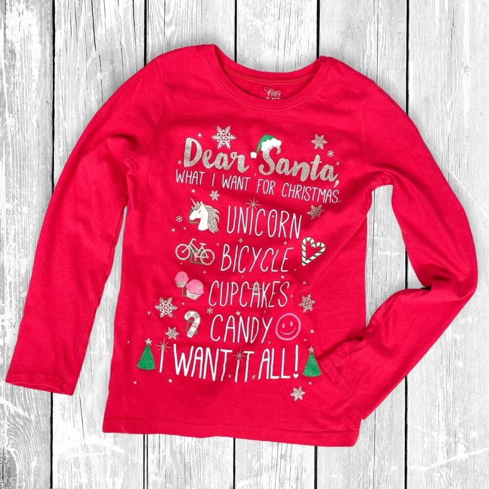 The Children’s Place Vintage “Dear Santa” Glitter Tee 7/8 – Holiday Y2K